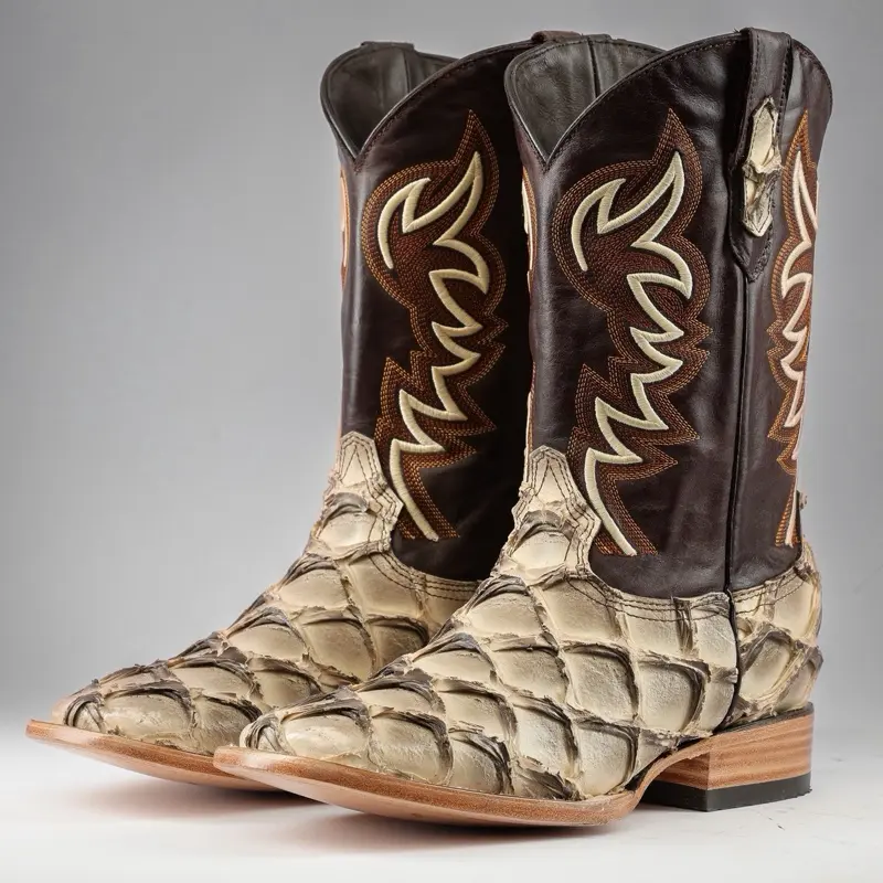 Safari Jumbo Pirarucu Print Leather Boots - Square Toe Safari Jumbo Pirarucu Print Leather Boots - Square Toe
