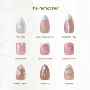 BTArtbox Press On Nails - The Perfect Pair Pastel Short Press On Nails with Glue for Women, Square or Almond Opaque Soft Gel Glue On Nails in 16 Sizes - 32 Stick On Nails Kit