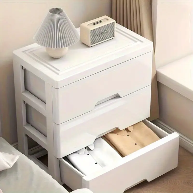 3-Drawer Plastic Storage Cabinet, Cabinet with drawers, Modern dresser, features dustproof design, smooth surface, minimalist white style, for bedroom, office essentials, clear front for easy viewing