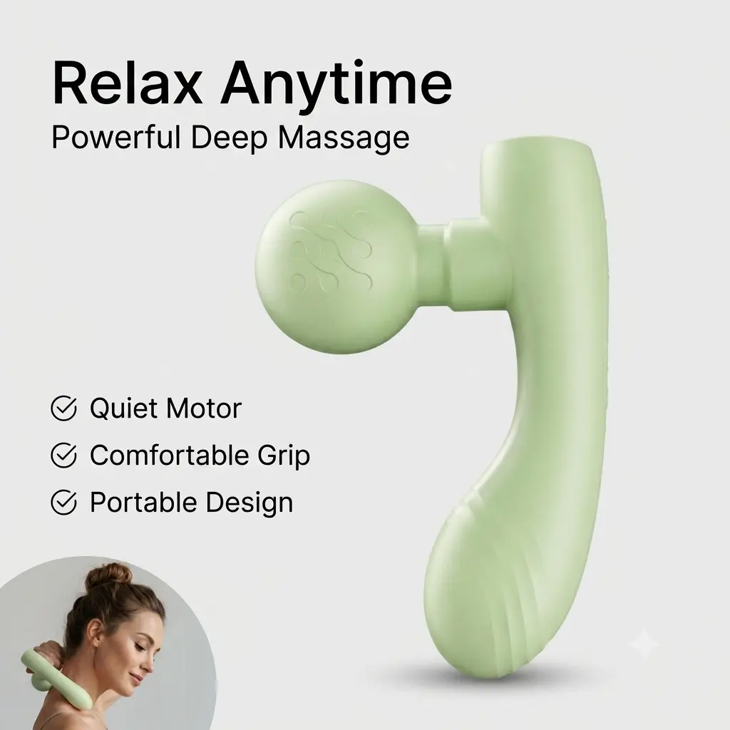 Portable Handheld Deep Tissue Vibratory Massager for Neck/Shoulder, Back, Legs - Silent Quiet Motor, Pain Relief, Ergonomic Grip, Fast Post-Workout Recovery, Lightweight for Office/Travel, Wellness Routines Tool