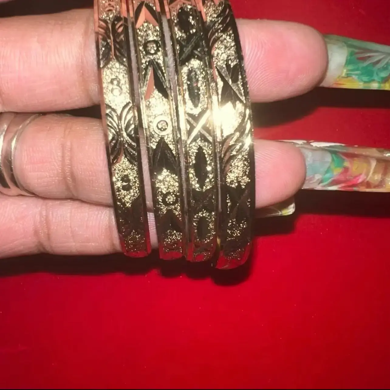 Gold Bangle Bracelet for Women Engraved Pattern Fashion Jewelry Single Bracelet Vintage Style Gift for Her