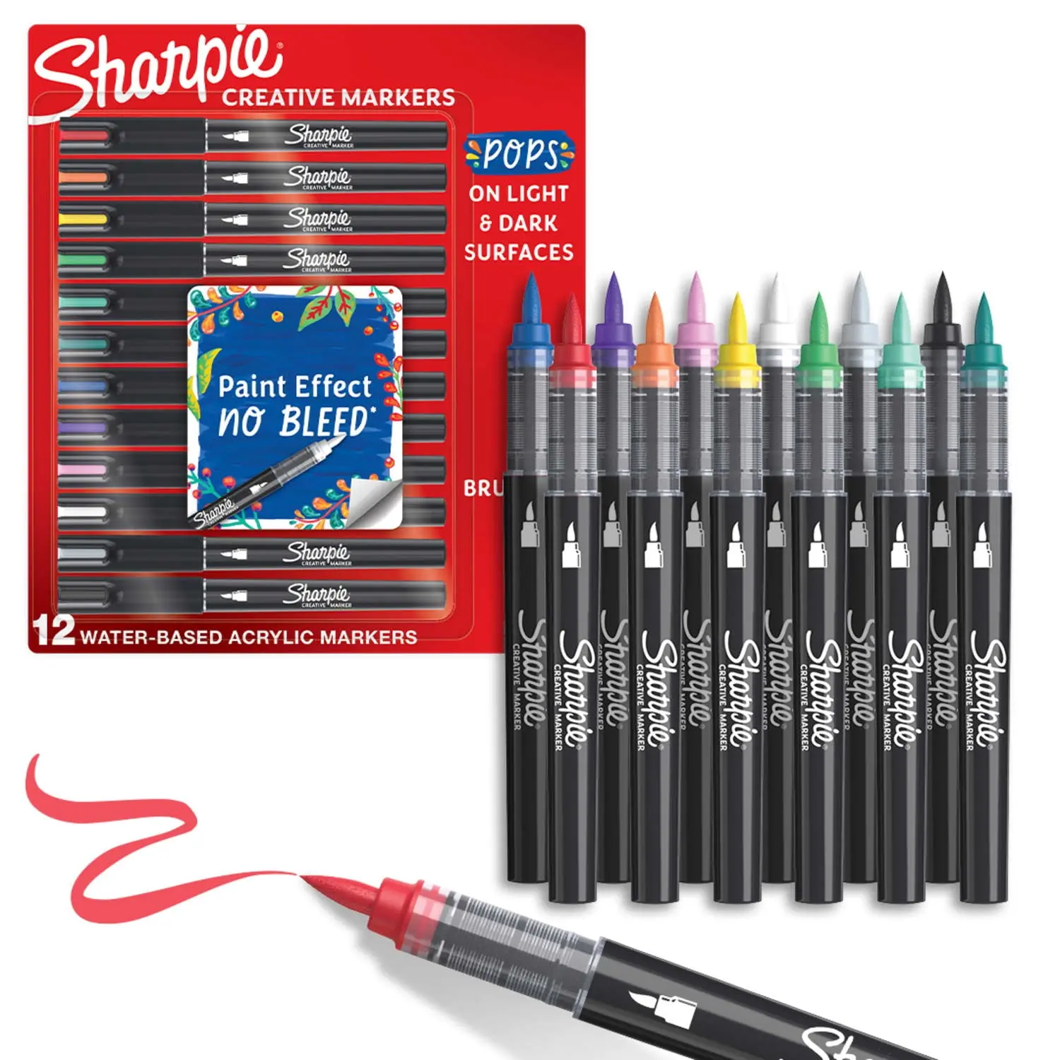 Sharpie Creative Markers, Water-Based Acrylic Markers, Brush Tip, Assorted Colors, 12 Count