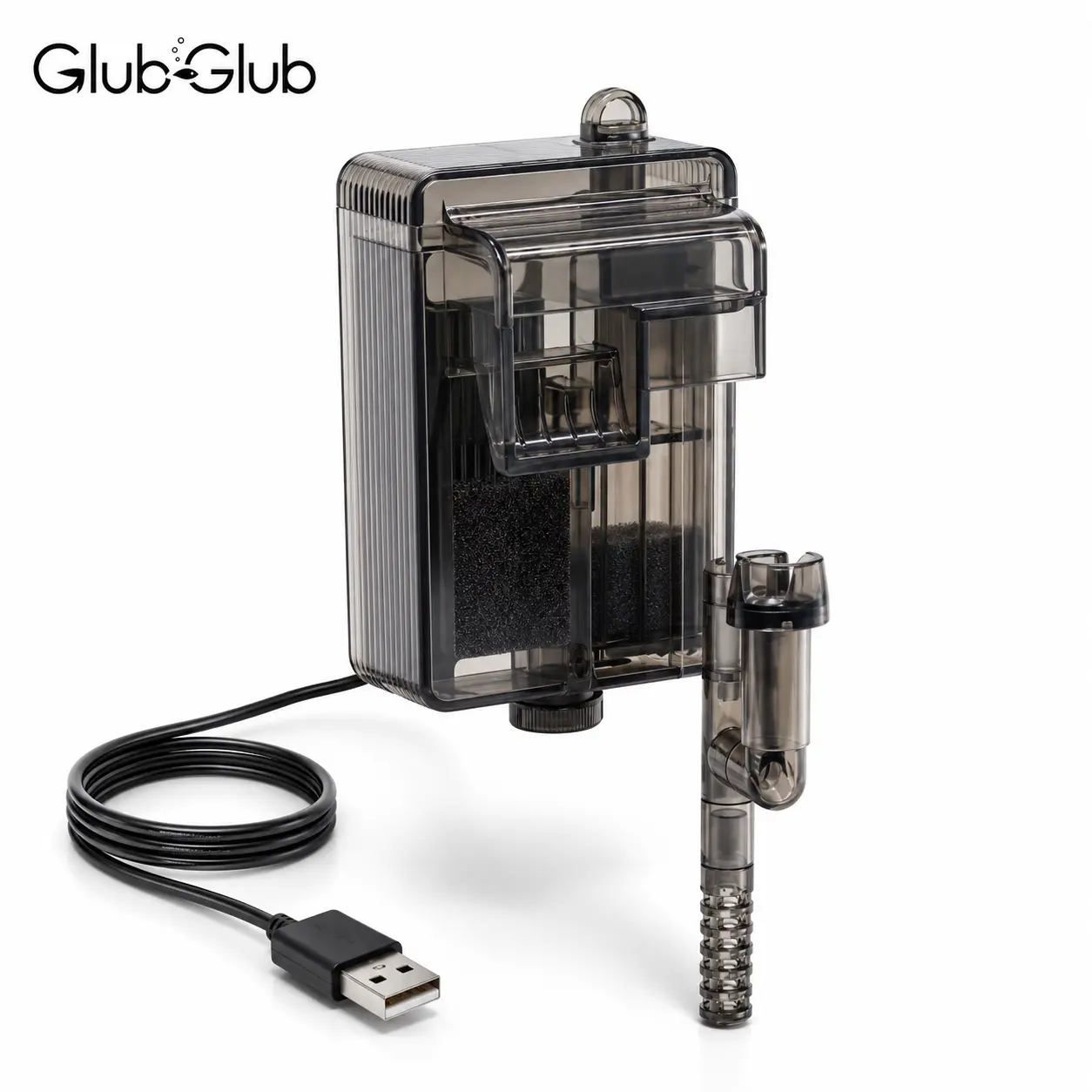 Glub Glub 3W Premium Waterfall Aquarium Filter | Ultra-Quiet USB Powered | Surface Skimmer & Adjustable Flow | Modern Sleek Design