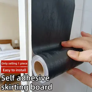 1 Roll 10cm/3.94inch Wide Self-Adhesive PVC Wood Grain Wall Baseboard Trim , Peel and Stick Mending Trim Tape, Easy to Install, 5m/196.85inch Length, Ideal for Living Room Bedroom Waist Line and Home Decoration