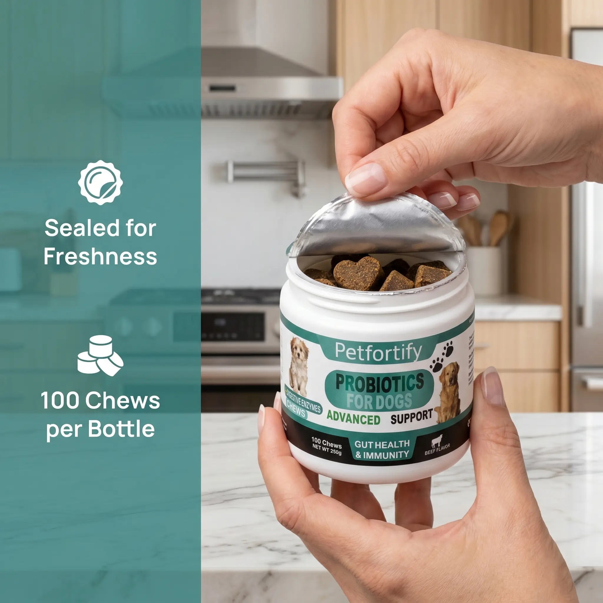 Petfortify Advanced Probiotics & Digestive Enzymes Chews for Dogs, Daily Gut Wellness Supplement for Puppies, Adult & Senior Dogs