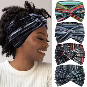 Extra Wide Boho Headbands for Women Non-Slip, 7'' Large Twist Knotted Stretchy Wraps  Bands Hair Accessories, 4 Pack