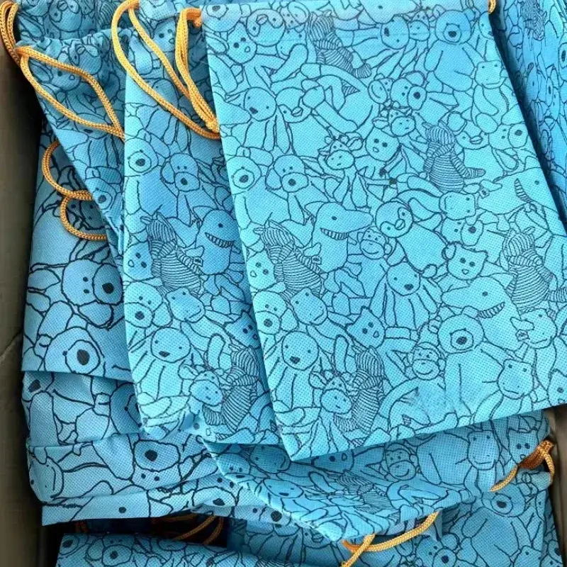 Blue Jellycat Cartoon Character Drawstring Bags with Yellow Drawstrings for Gifts and Storage