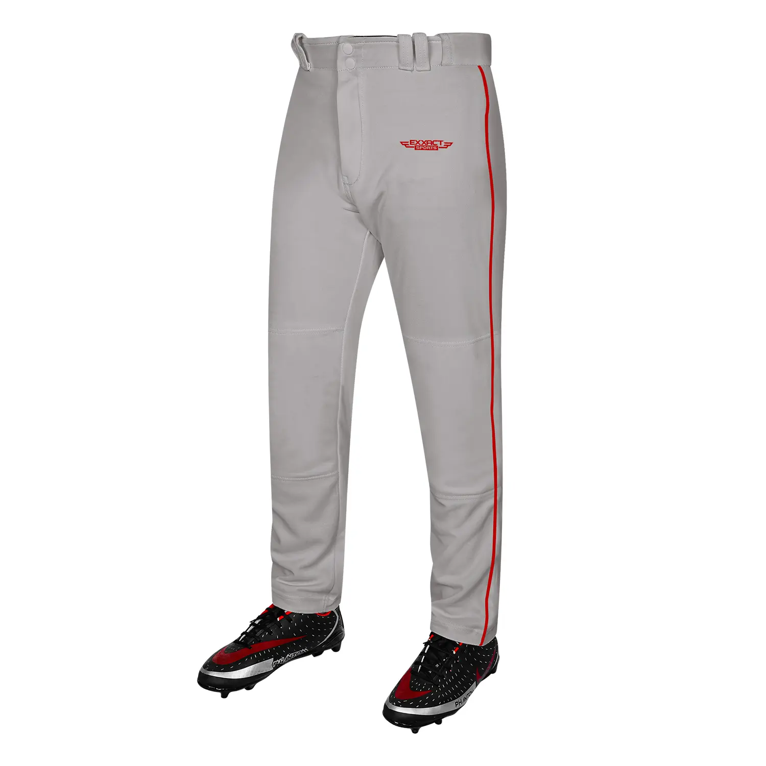 Exxact Sports Male Baseball & Softball Pants - Piped Semi-Relaxed Fit, Moisture-Wicking Breathable Lightweight 100% Double-Knit Polyester, Open Bottom, Belt Loops, Zipper Closure, S-XXL