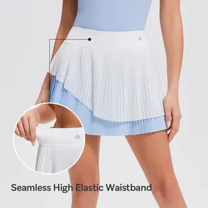 AFZ Tennis Skirt with Shorts Women's High-Waisted Line Pleated Sports Skirt with Pockets, Golf and Tennis, Breathable Anti-Exposure Lining