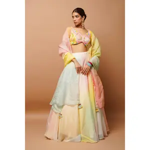 Rainbow Hand Painted Lehenga Set (Seto Of 3)