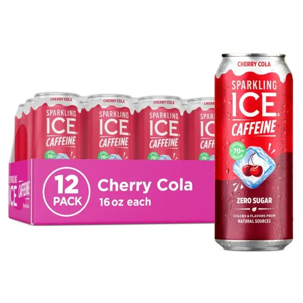 Caffeine Soda Shoppe Cherry Cola Perfectly Caffeinated Sparkling Water with 70mg Caffeine, Zero Sugar, with Antioxidants and Vitamins, 16 fl oz Cans (Pack Of 12)