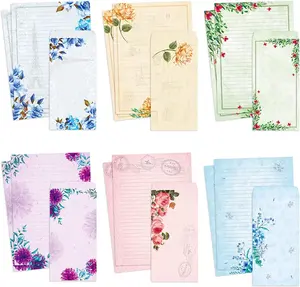 Vintage Floral Lined Paper and Envelope Set - Japanese Office Stationery, 48 Master Letter Sheets, 24 Envelopes