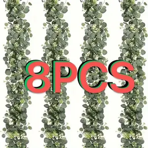 Eight-Piece Set 180cm Artificial Eucalyptus Tree & Woven Basket Floral Arrangement, Perfect for Weddings, Events, Home Decor, All-Year Use