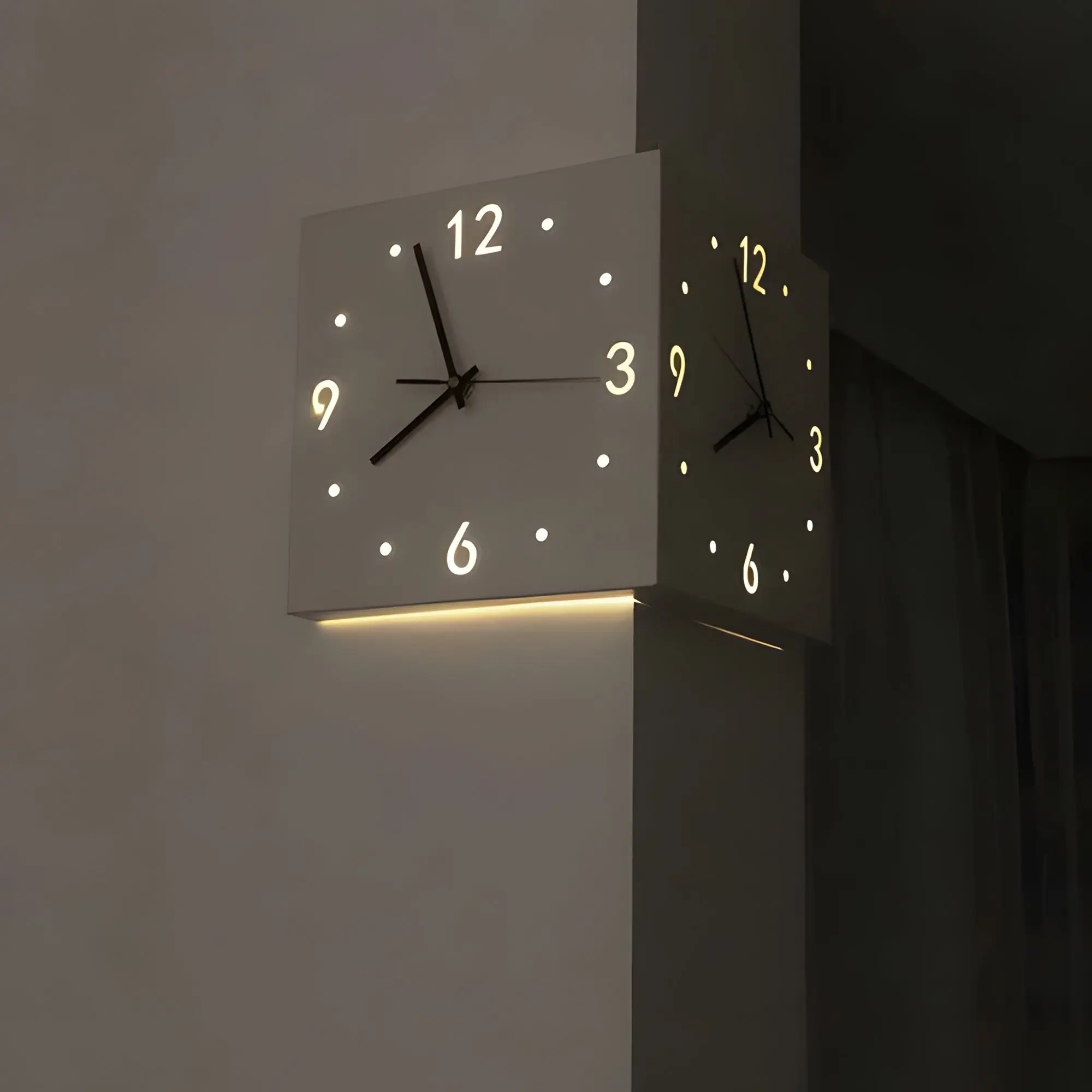 Handcrafted Iron Minimalist Creative Decorative Clock - 10.2in Square Double-Sided Wall-Mount Silent Large Digital Clock with Sensor Light, Room Decor, House Decor for Living Room, Halloween Gift