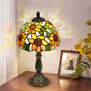 GSIOLLVDERBARLEY Sunflower Tiffany Style Table Lamp 8-Inch Handmade Stained Glass Symbol of Strong Life & Free Bulb Christmas Decor