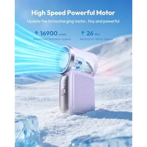 6-Speed High Velocity Turbo Handheld Mini Fan with LED Display, Portable USB Rechargeable Personal Fan for Makeup & Travel, Pocket-Sized Cooling Fan with Lanyard (Purple)