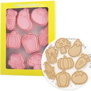 8 Pieces Cute Vegetables Cookie Stamps For Baking Mushroom Cookie Cutters Carrot Cookie Mould Set Kitchen Tools Plastic Cookie Stamps (Vegetables)