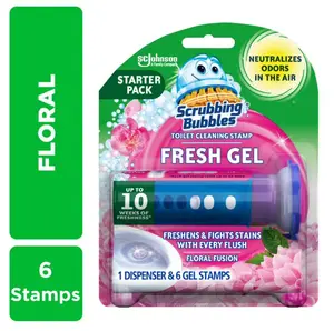 Scrubbing Bubbles Fresh Gel Toilet Cleaning Stamp Dispenser, Floral Fusion, 6 Gel Stamps, 1.34 oz