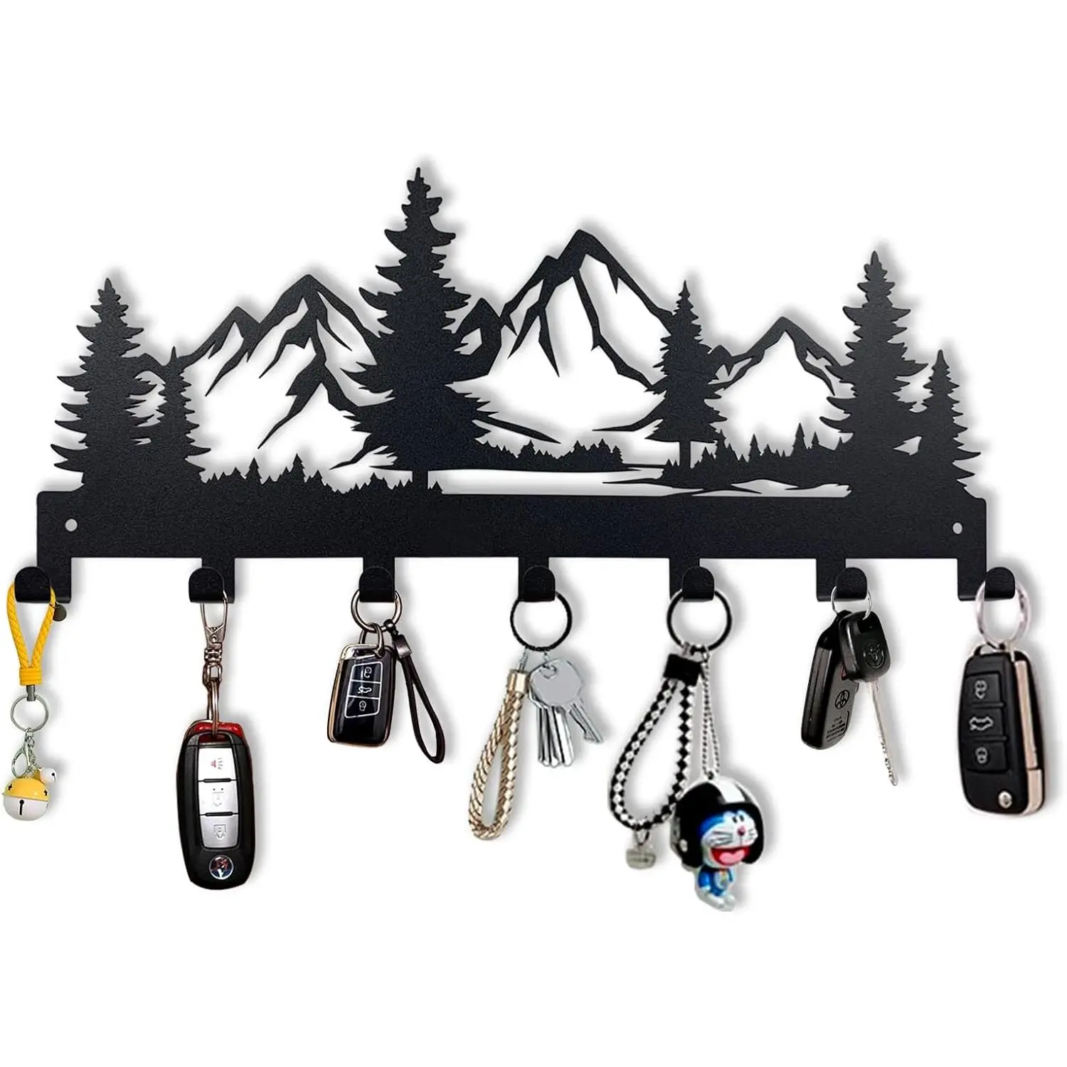 Metal Key Holder, Wall Mounted Key Hooks, Key Holder for Wall, Key Organizer Rack with 7 Hooks, Key Hanger Decor for Kitchen, Entryway, Hallway, Bedroom, Doorway (Mountain 12IN)