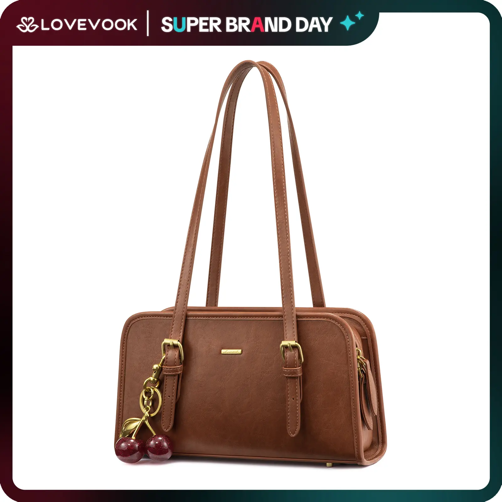 LOVEVOOK Swing Zip Shoulder Bag Small Purses for Women Trendy Handbags Mini Vintage Hobo Clutch with Cherry Pendant Lightweight Retro and Elegant Suitable for Daily Outings Shopping and Leisure TikTokShopBackToSchool