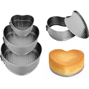 4"+7"+9" Non-Stick Springform Cheesecake Pan Set with Leakproof Heart Cake Pan Removable Bottom Quick Release Latch for Birthday Cake Molds charcoal gray
