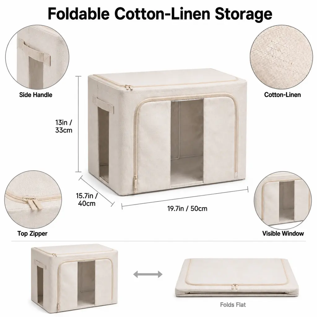Large Capacity Clothes Storage Box,Foldable Blanket Storage Bags with Zippers, Clear Window and Reinforced Handles, Closet and Organization for Clothing, Sweater, Comforter, Bedding,Foldable Oxford Bedding Organizer, storage organization waterproof