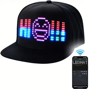 [LED Hat, Wireless Control] 1pc LED Hat - Wireless App Control 16x32 Full Color LED Dot Matrix Screen, Lightweight for Parties, Camping, Gifts - Black
