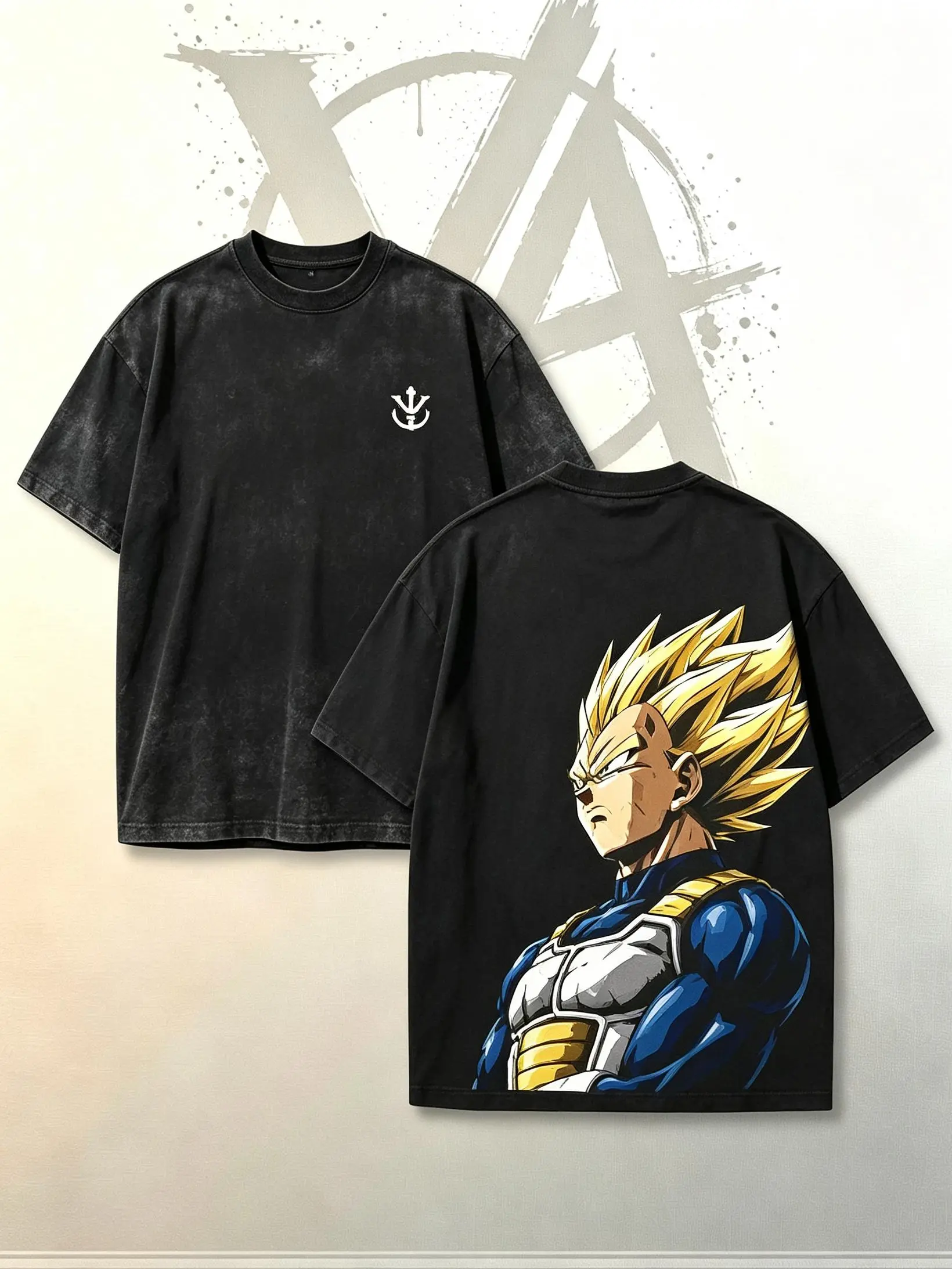 [AVT]Vintage Washed  Vegeta Double Sided Oversized Cotton T-Shirt, Front Saiyan Royal Logo Back DBZ Anime Graphic Tee, Retro Distressed Streetwear Loose Top, Perfect Gift For Dragon Ball Z Otaku Fans,humor shirt,funny shirt,student shirt