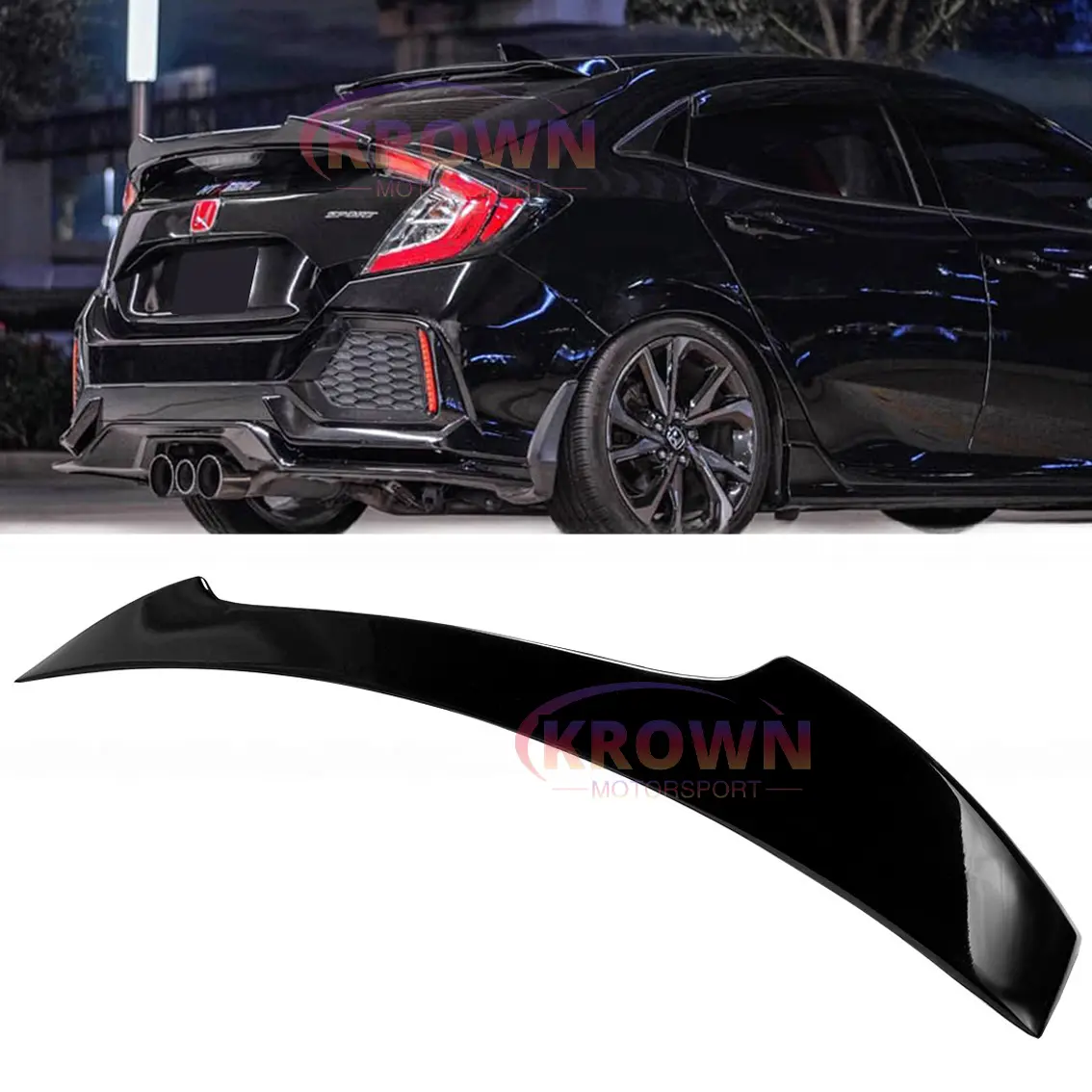 FITS 2017-2021 HONDA CIVIC HATCHBACK GLOSSY BLACK HIGH-KICK DUCKBILL TRUNK SPOILER WING