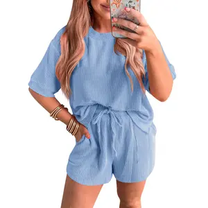 Womens 2 Piece Lounge Sets Short Sleeve Top and Shorts Casual Pajama Sweatsuits