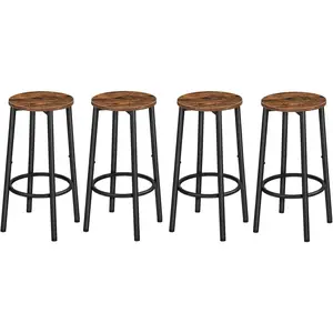 Bar Stools Set of 4, Counter Height Stools, Kitchen Round Height Stools, Bartools with Metal Frame and Smooth Top, for Kitchen, Bar, Cafe, Dining Room, Rustic Brown and Black BF03BYP401N1