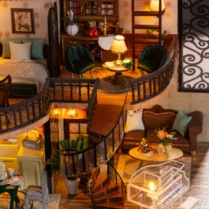 3DPuzzle Wood Handmade Assembled Building House Model House, Diy Cabin Mini Dollhouse Home Decorations Art House With Furniture, Gift For Men Women Friends Bestie Birthday Gift Valentine's Day Gift