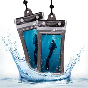 [Summer Vibes] Clear Waterproof Phone Pouch, 2 Count Waterproof Cell Phone Case with Lanyard, Fits Phones up to 7 Inches, Inflatable Edge for Better Floating, Essential Dry Bag for Winter Swimming, Cruise, Diving, Kayaking, Hot Springs and Spa