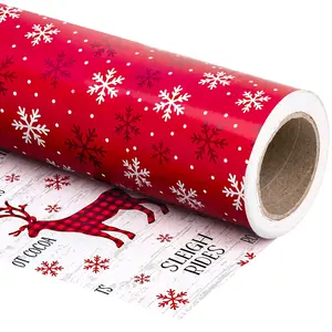 10 m/roll, double-sided Christmas wrapping paper roll - mini roll - 17 inches x 33 feet - red and white reindeer and snowflake wrapping paper, Gift Wrapping Supplies, suitable for Christmas, holidays, and parties