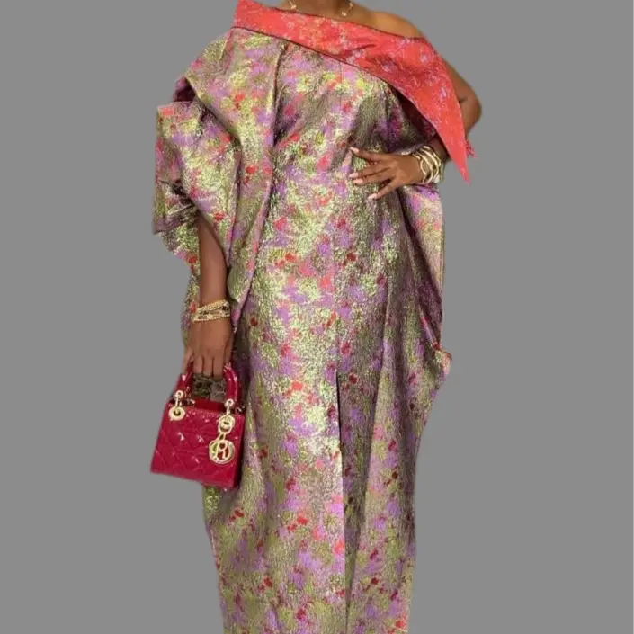 Boubou Dress Luxury African Dress with Elegant Floral Print Asymmetric Design for Special Occasions Handmade Pure Silk Rich Brocade Fine Cotton. Bubu . African dress
