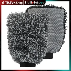 LEIBOO Microfiber Car Wash Mitt: Ultra-soft, scratch-free, high-absorbency, lint & streak-free & Reverse side easily removes bird droppings and tree sap, Perfect for foam cannon & bucket washes - Car wash Accessories! 12 inch x 9 inch