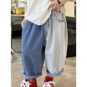(New)Boys' Summer Denim Pants 2026 New Style Spring And Summer Color-Blocked Long Trousers  Fashionable Patchwork Jeans for Kids