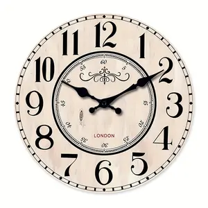 10 inch Large French Wooden Wall Clock with Arabic Numerals, Measuring, Battery-Operated And Silent, Suitable for Decorating Living Rooms, Bedrooms, Homes, Kitchens, And Aesthetic Spaces, Making It a Perfect Gift (Batteries Not Included)