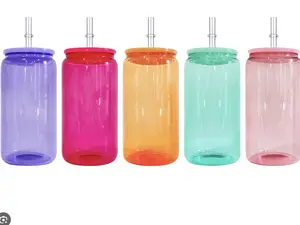LIVE GLASS CUP SALE - Reusable Glass Can with Plastic Lid & Straw - Eco Friendly Drinkware Collection - Hand Wash Only - Colorful Drinkware for Your Favorite Beverages