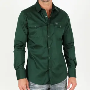 Men's Modern Fit Solid Green Dress Shirt