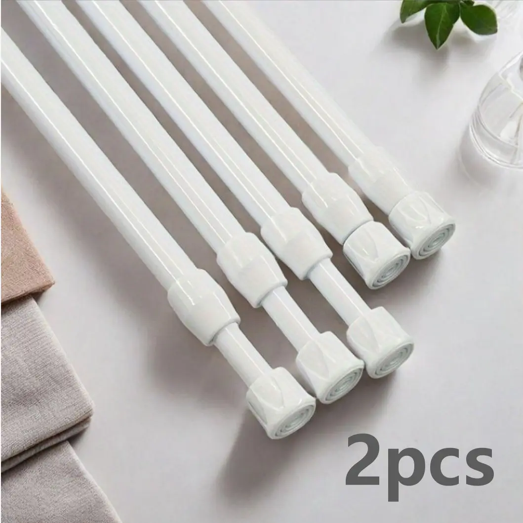 2pcs Adjustable Spring Curtain Rods, Curtain Rod Set, Curtain Rods For Windows, No-Drill Bathroom & Window Dividers, Easy Installation, Suitable for RV, Living Room, Bedroom, Telescopic Curtain Rod