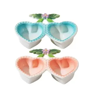 High-Quality Dual-Compartment Heart Ceramic Feeding Bowl for Hamsters, Small Animals, Prevents Biting, Easy to Clean Pet Supplies