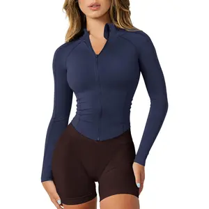 Womens Snatched Workout Jackets Lightweight Zip Up Slim Fit Gym Track Athletic Jackets with Thumb Holes