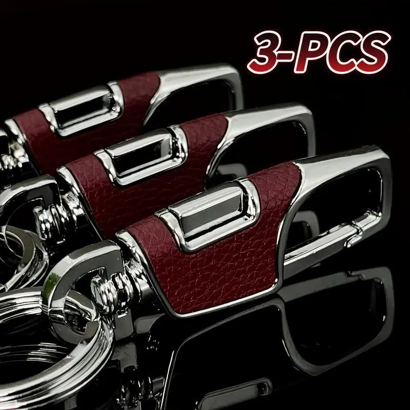 Keychain 3-Pack for Men, Stylish Red Woven Strap with Compact Metal Clip, Portable Waist Hanger for Car and Business Keys