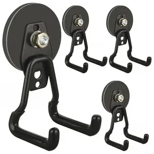 New Upgraded Strong Magnetic Hooks, Heavy Duty Fastening Large Magnet Garage Hooks for Power Drill, Garden Tools, Hose, Pegboard, Wall Mountable Indoor Outdoor Workshop Garage Magnetic Storage Hangers(Black)