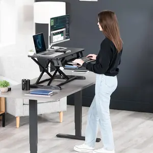 Standing Desk Converter 32 Inch, Height Adjustable Sit-Stand Workstation, Dual Monitor Riser with Wide Keyboard Tray - Office & Home Use, Black (Black)