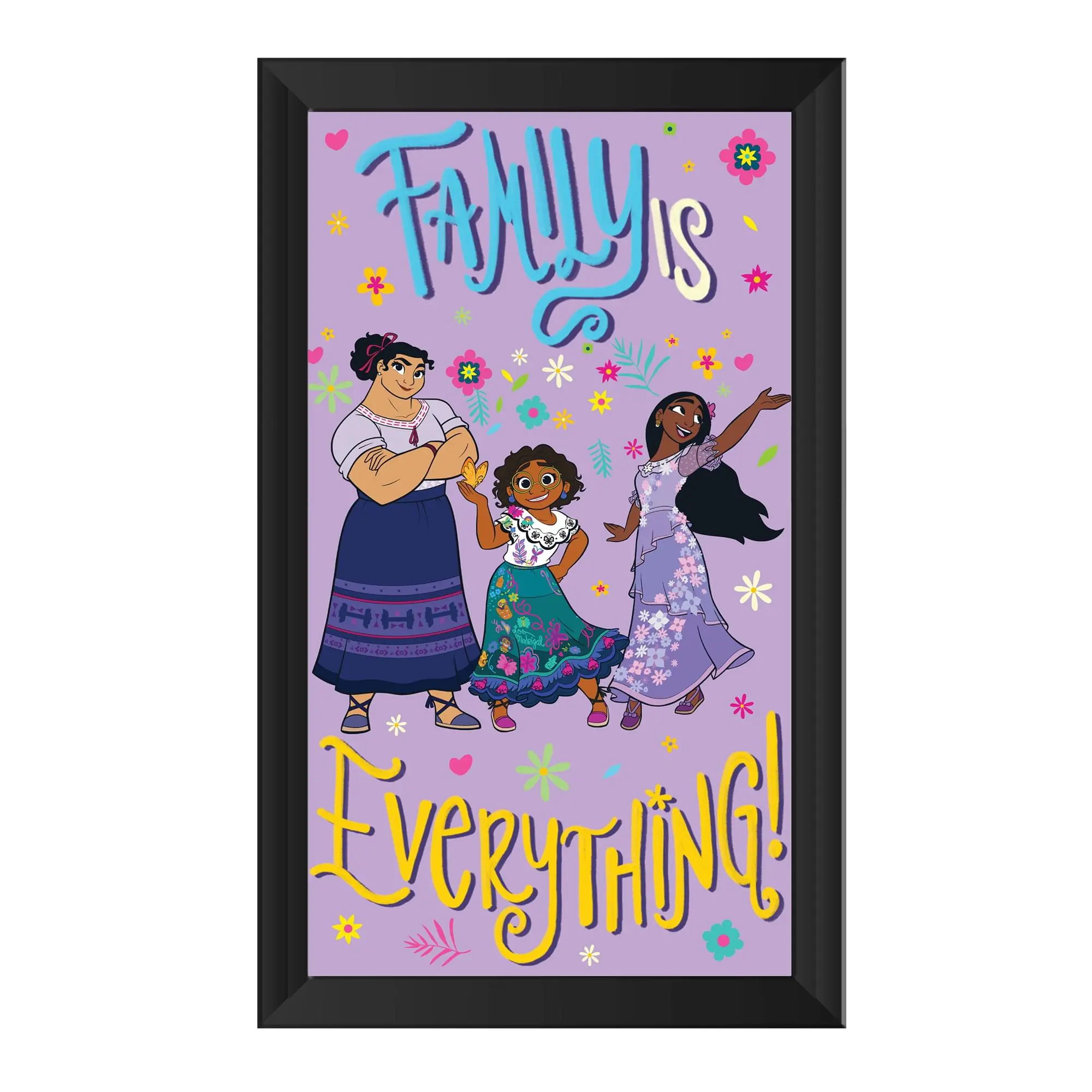 Disney Encanto Licensed Multi-Color Cartoon "Family Is Everything" 10x18 in Gel Coat-Framed MDF Wood Wall Art, Home Decor Room Print