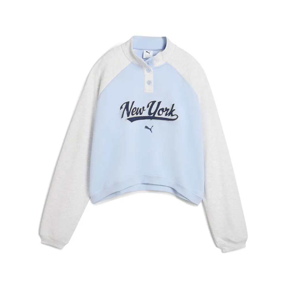 PUMA Womens Wardrobe Essentials Nyc Henley Crew Neck Sweatshirt Casual - Blue