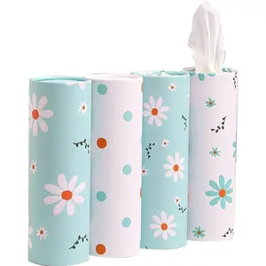 Tissue Holder For Car with Facial Tissues Bulk-4 PK Tissues Cylinder, Tissue Holder For Car, Travel Tissues For Car Cup Holder, Refill Tissue Box Round Container