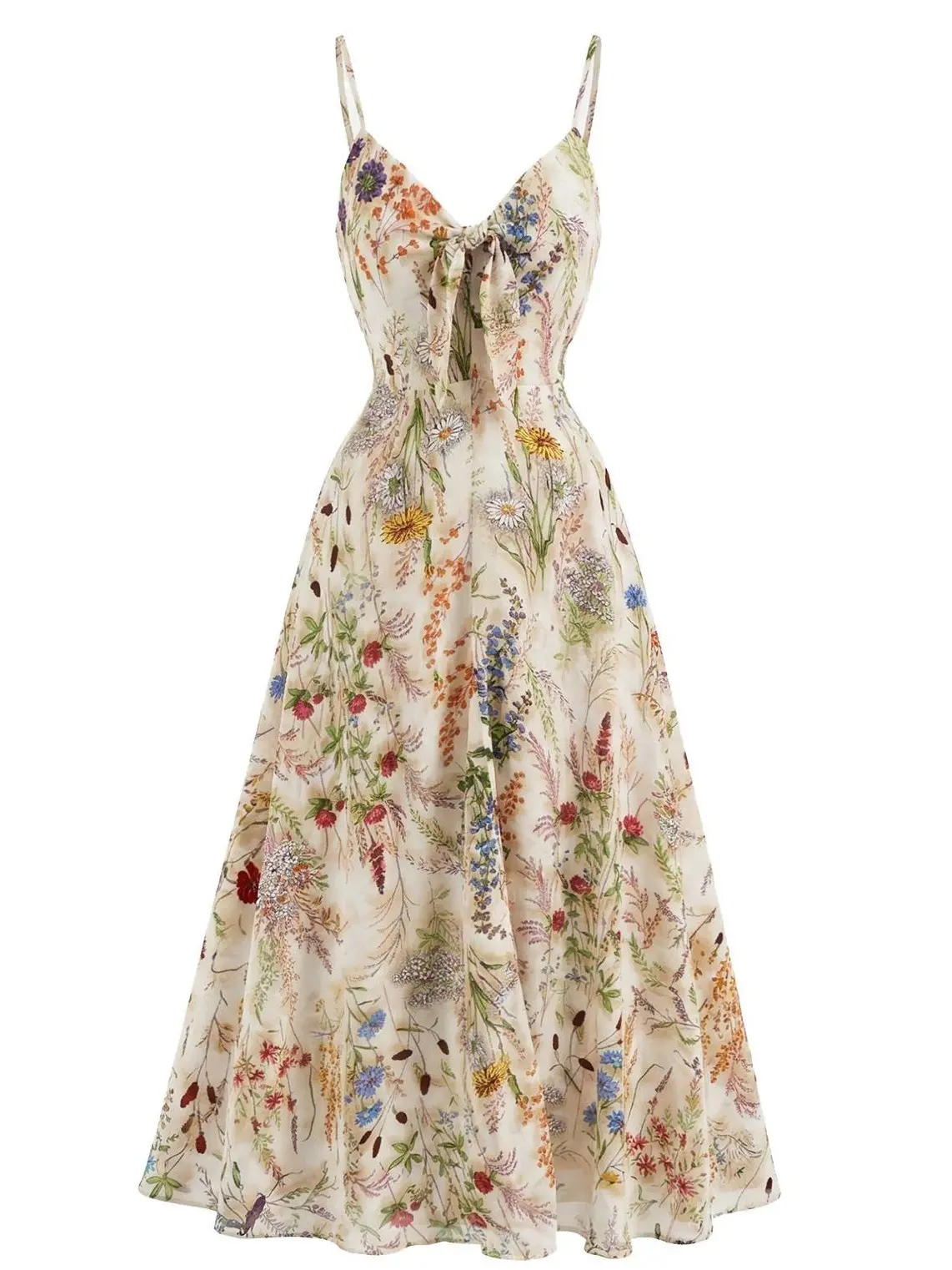 Multicolor 1930s Floral V-Neck Bohemian Slip Dress women long sundress BackToSchool Sohochic Fall Dresses Fall outfits Fall fashion